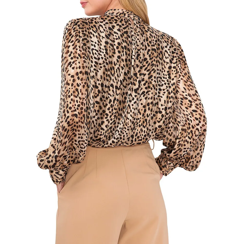 Puff-Sleeve & Animal Print Blouse