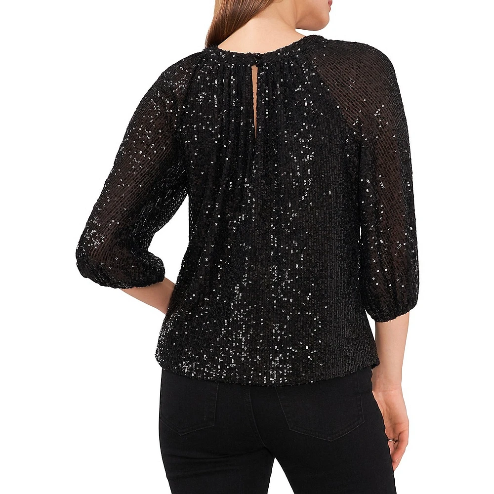 Sequined Raglan-Sleeve Top