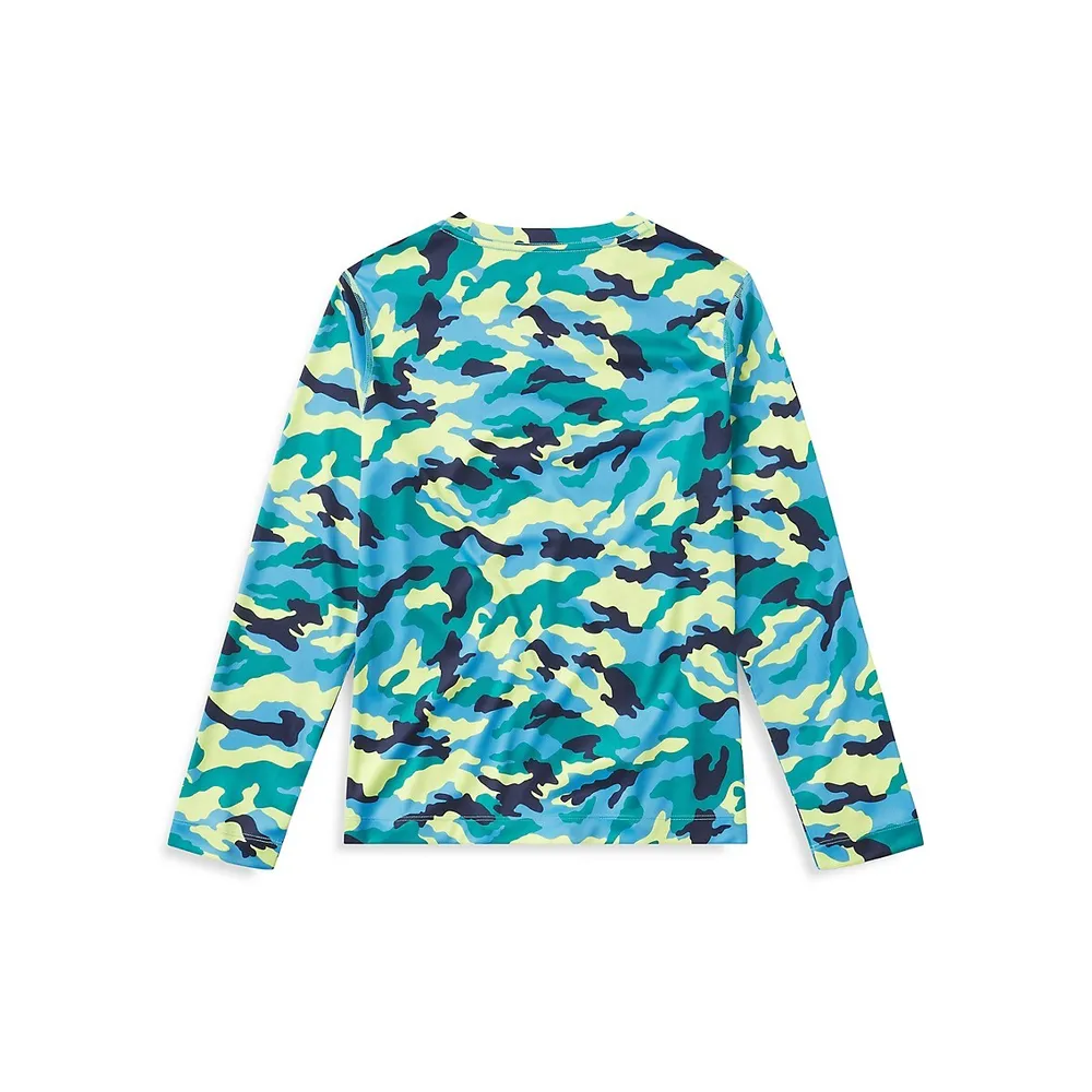 Boy's Active Rec Long-Sleeve Camo Swim T-Shirt