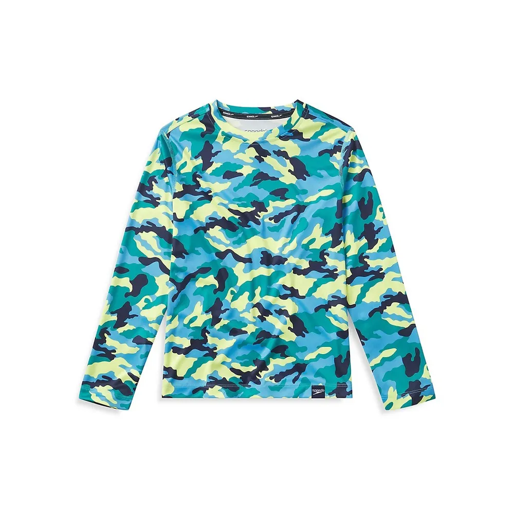Speedo Boy's Active Rec Long-Sleeve Camo Swim T-Shirt