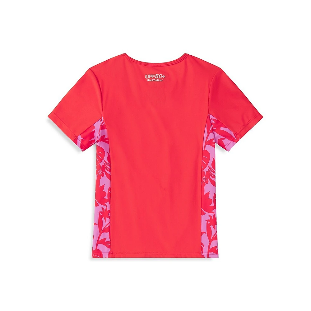Girl's Short Sleeve Printed Splice Rashguard