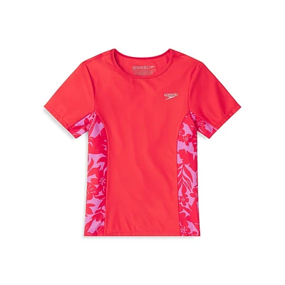 Girl's Short Sleeve Printed Splice Rashguard