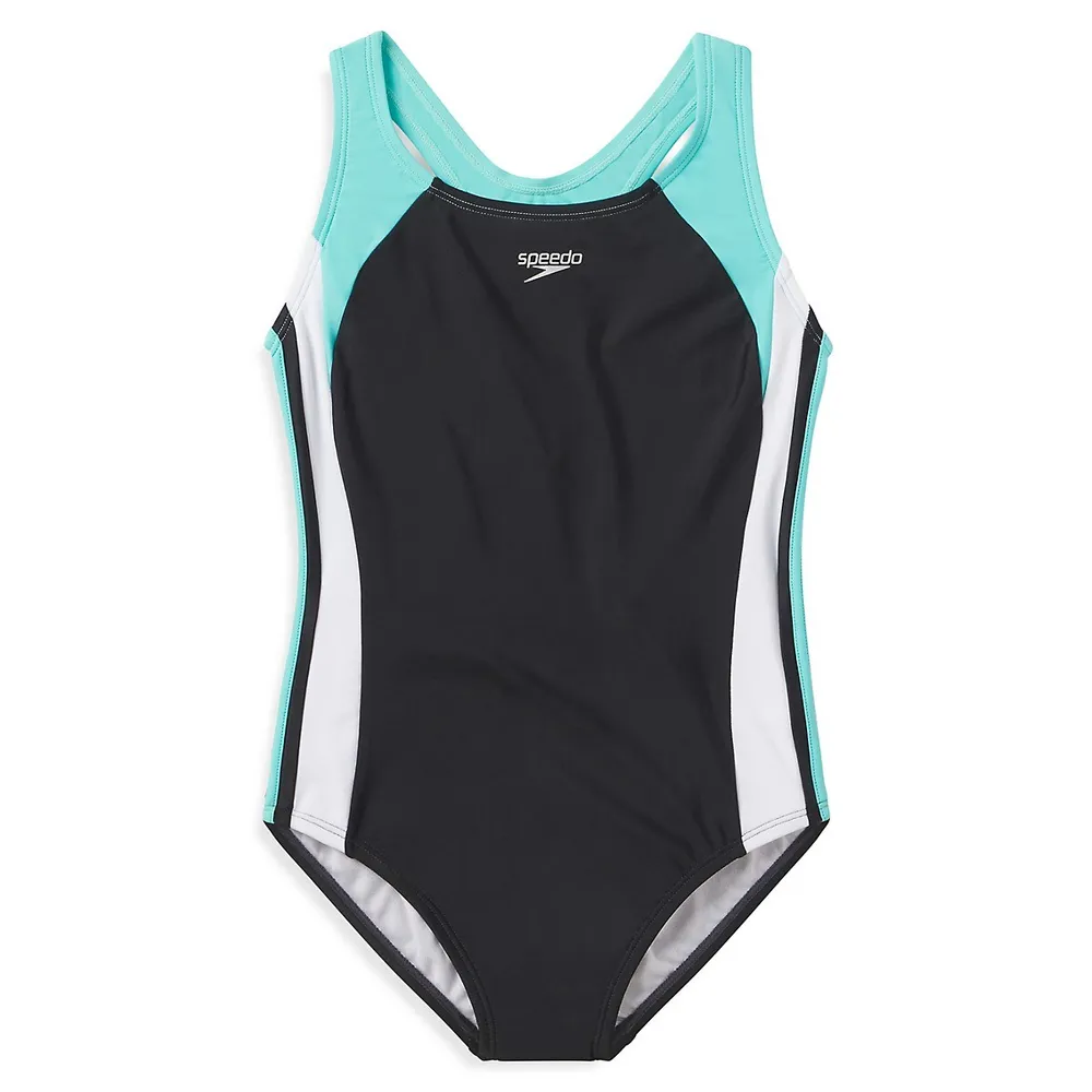 Girl's Active Rec Infinity Splice Racerback Cutout One-Piece Swimsuit