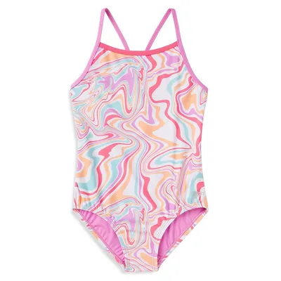 Girl's One-Piece Printed Propel Back Swimsuit