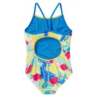 Girl's Tropical-Print Propel Back One-Piece Swimsuit
