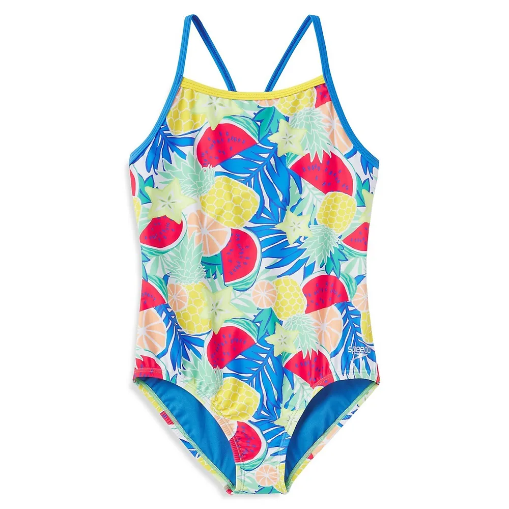 Girl's Tropical-Print Propel Back One-Piece Swimsuit