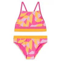 Girl's Active Rec Print Blocked Bikini 2-Piece Swimsuit