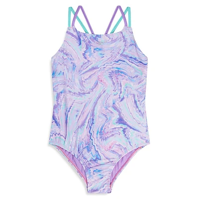 Girl's Printed Strappy One-Piece Swimsuit