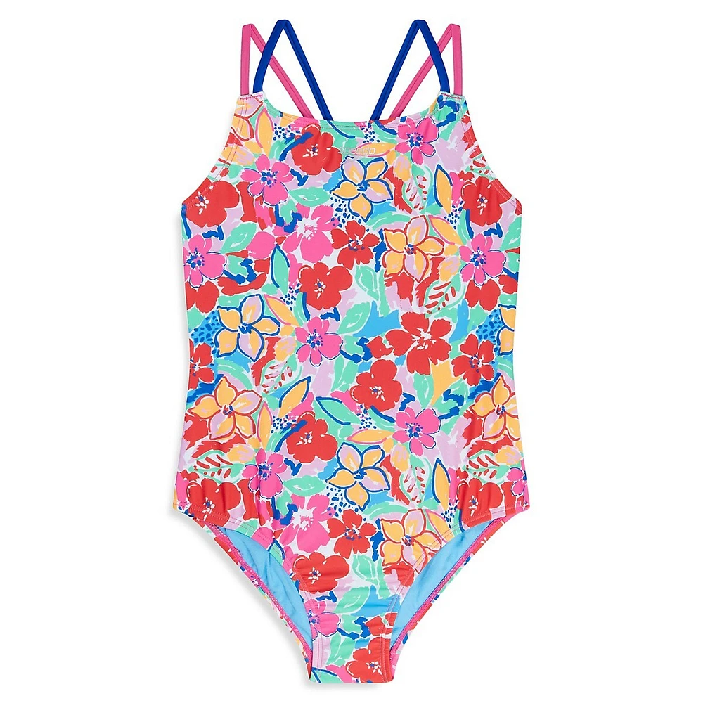 Girl's Printed Strappy One-Piece Swimsuit