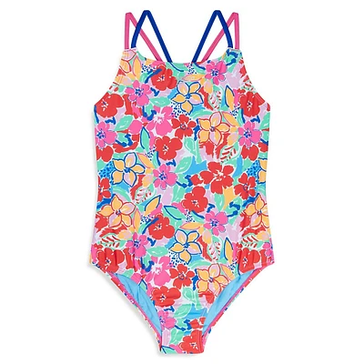 Girl's Printed Strappy One-Piece Swimsuit