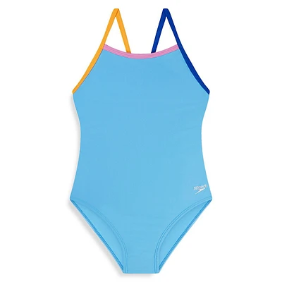 Girl's Solid Propel Back One-Piece Swimsuit