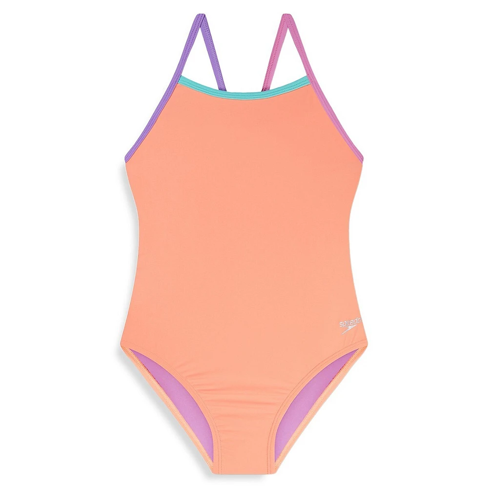 Girl's Solid Propel Back One-Piece Swimsuit
