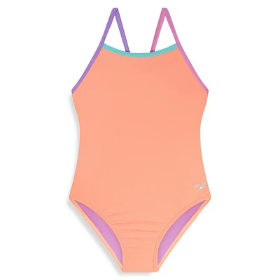 Girl's Solid Propel Back One-Piece Swimsuit