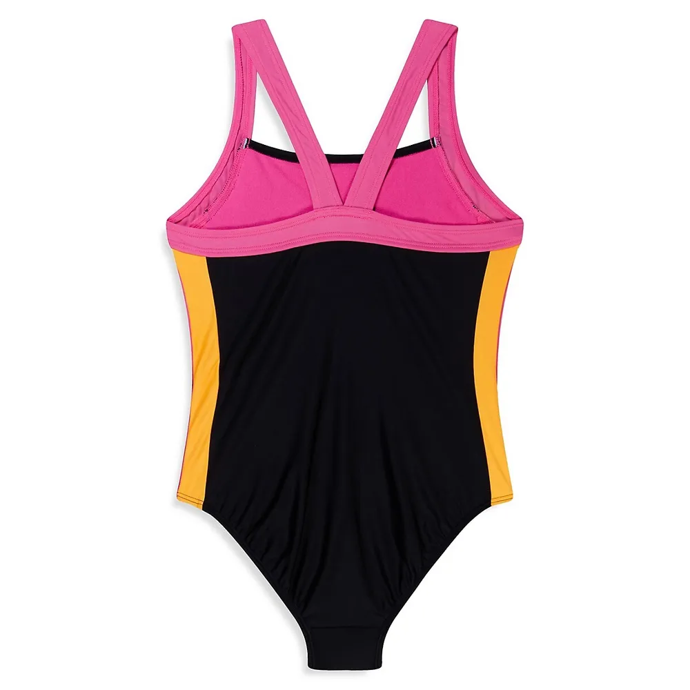 Girl's Active Rec Solid Vertical Splice One-Piece Swimsuit