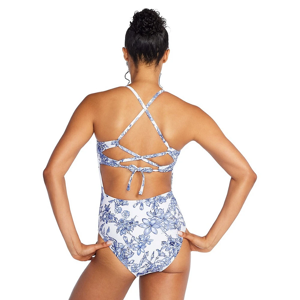 Active Rec Printed Double Crossback One-Piece Swimsuit