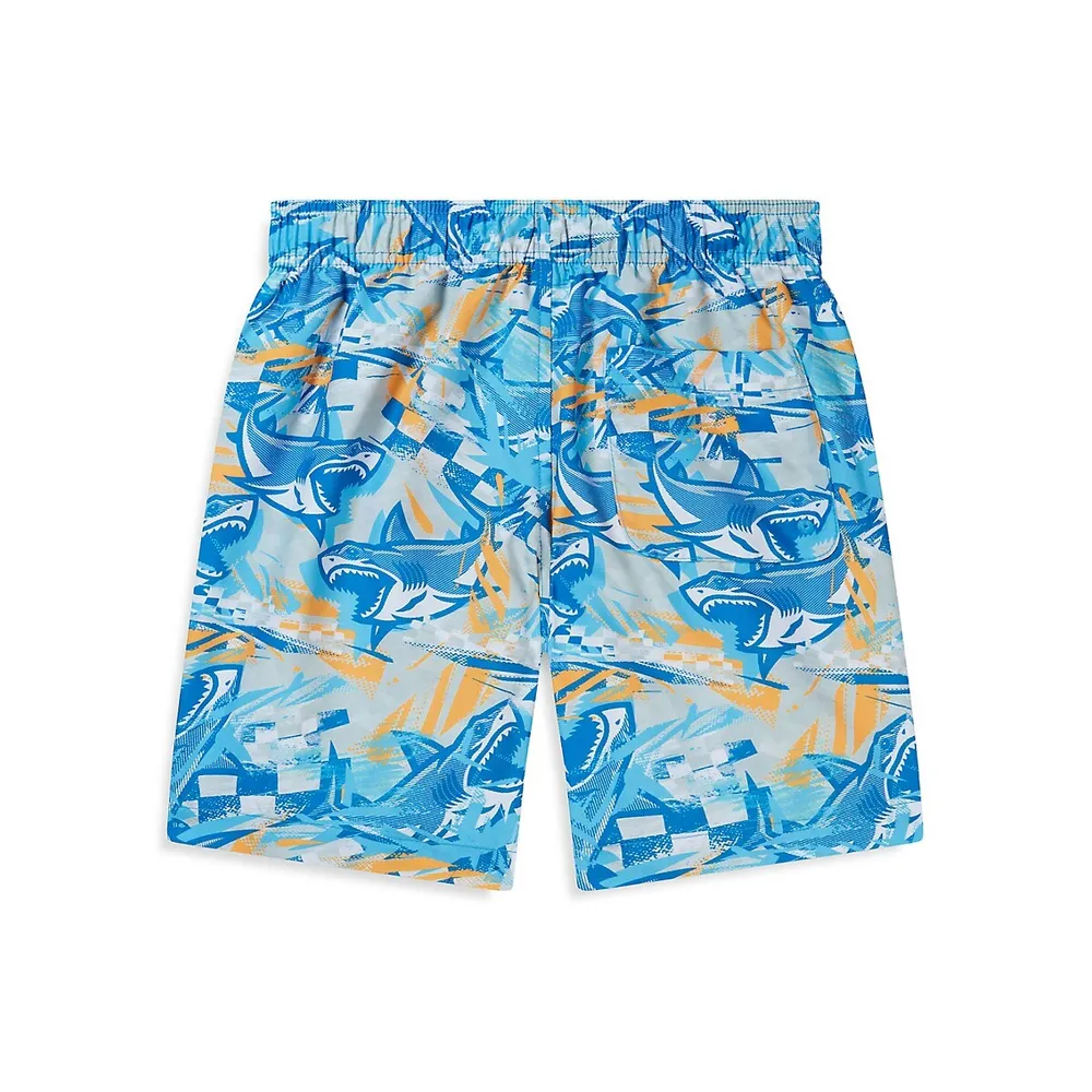 Boy's Active Rec Redondo Shark-Print Volley Swim Shorts