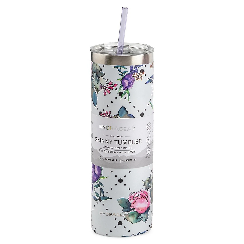 Bouteille d'eau à motif floral à pois Skinny Hydragear - 887 ml