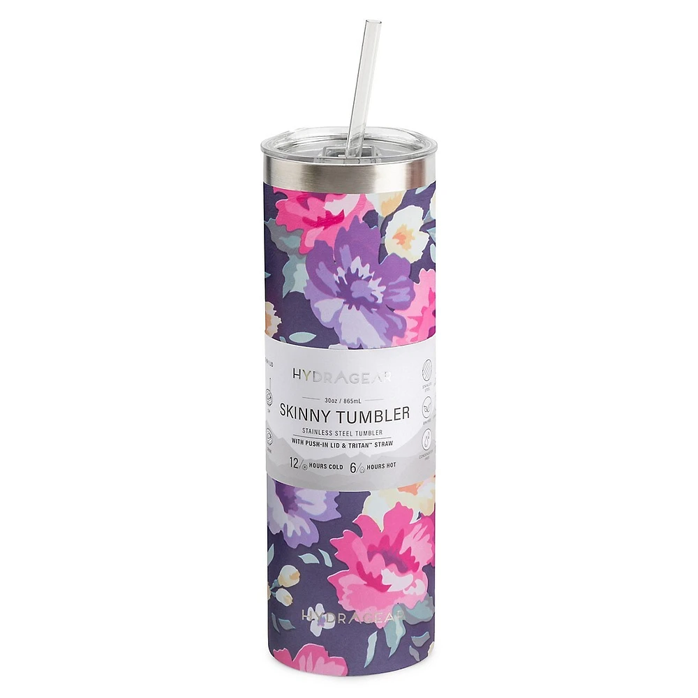 Bouteille d'eau à fleurs aquarelle Skinny Hydragear - 887 ml