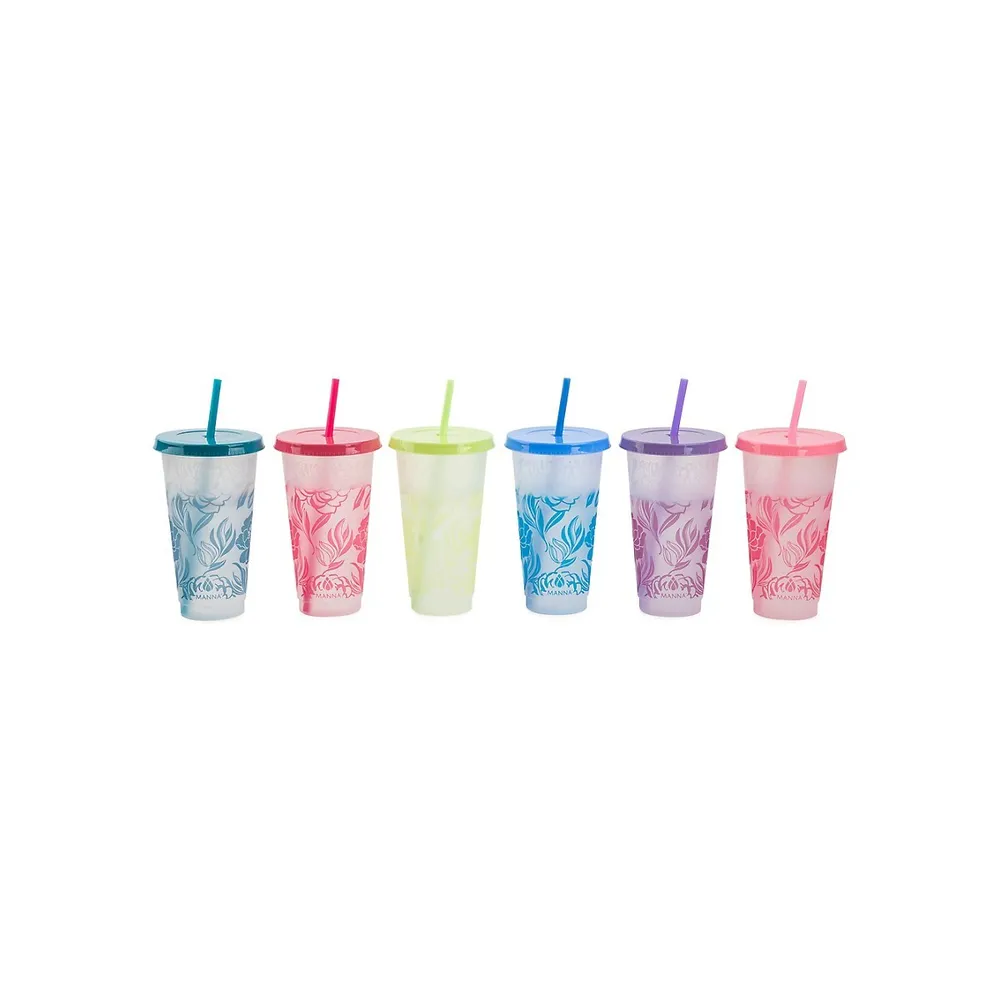 6-Piece 24-Oz Floral Graphic Colour Changing Tumbler Set