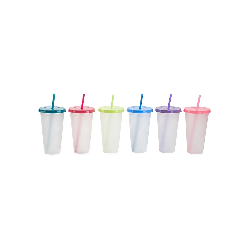 6-Piece 24-Oz Floral Graphic Colour Changing Tumbler Set