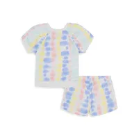 Little Girl's 2-Piece Tie-Dye Fleece Top & Shorts Set