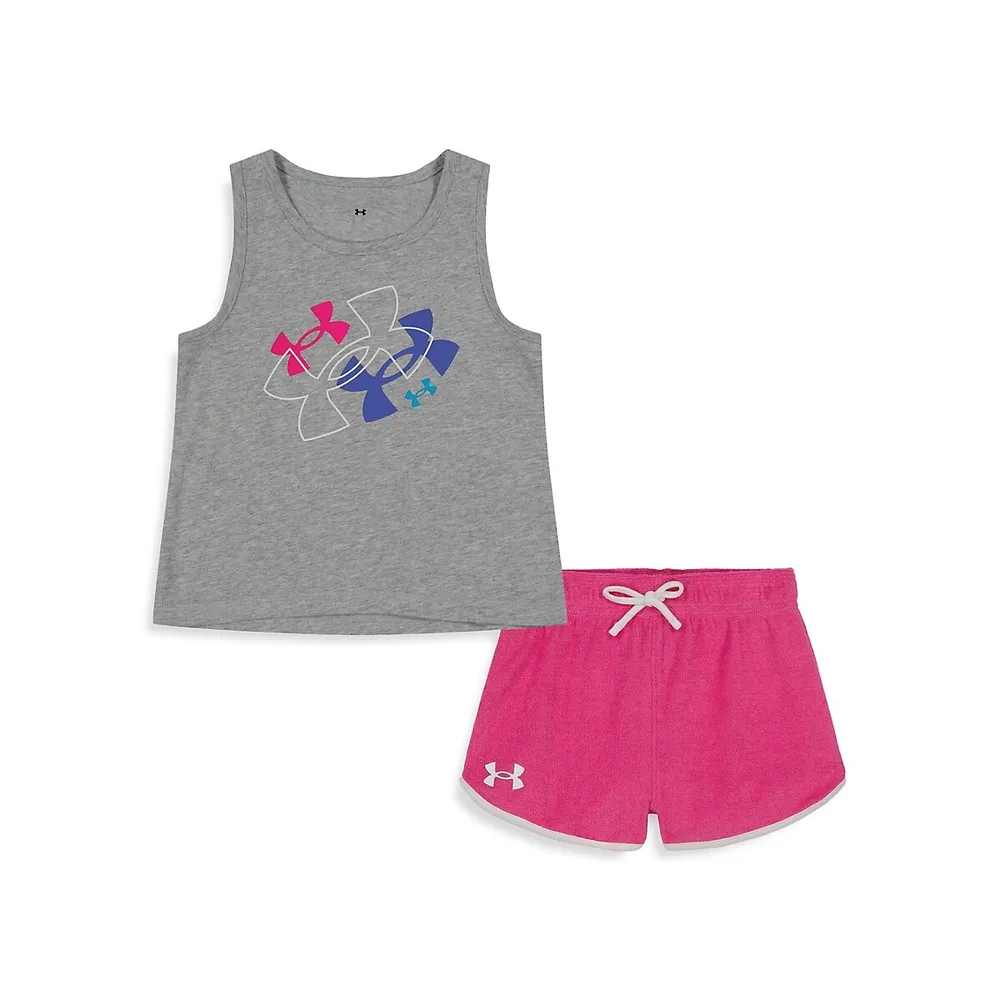 Under Armour Little Girl's 2-Piece Floating Logo Tank Top and Shorts Set