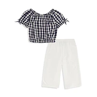 Little Girl's 2-Piece Woven Puffy Top & Wide-Leg Pants Set