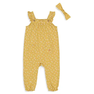 Baby Girl's 2-Piece Floral Knit Jumpsuit & Headband Set