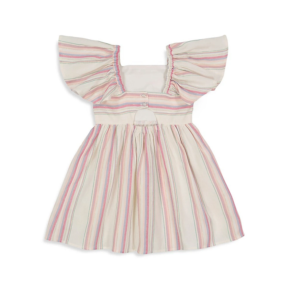 Striped Muslin Flutter-Sleeve Dress