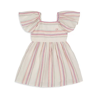 Striped Muslin Flutter-Sleeve Dress