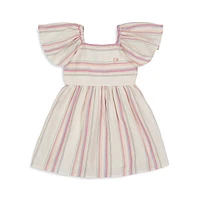 Little Girl's Striped Muslin Puff-Sleeve Dress