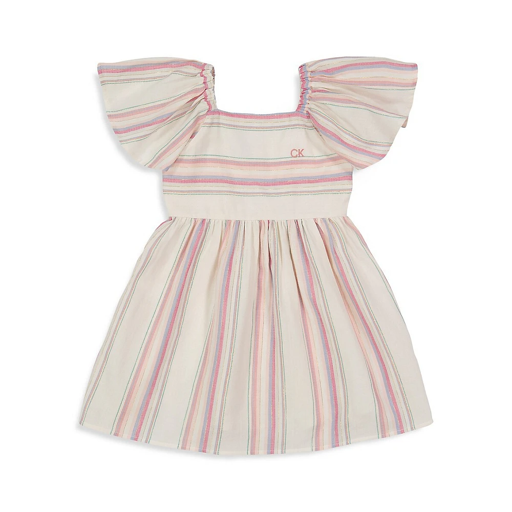 Striped Muslin Puff-Sleeve Dress