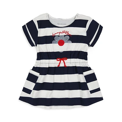 Little Girl's Striped Floral T-Shirt Dress