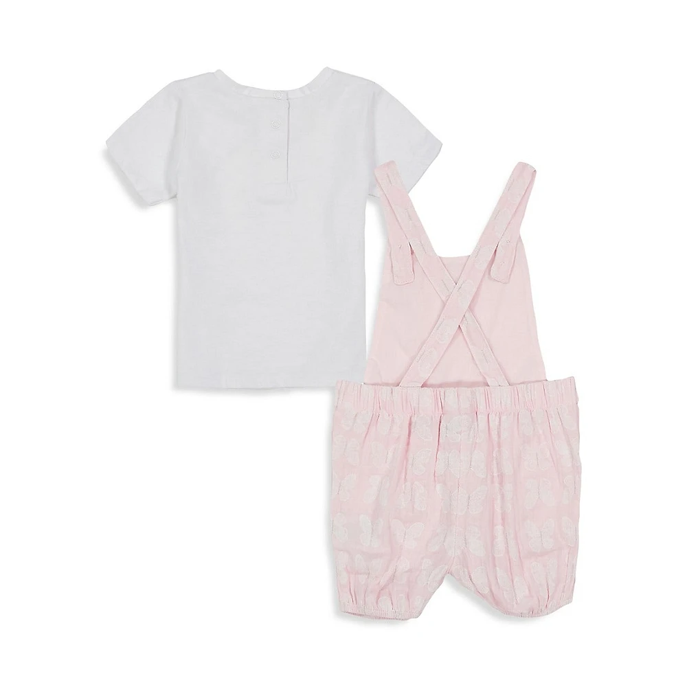 Baby Girl's 2-Piece Butterfly-Print Shortall Set