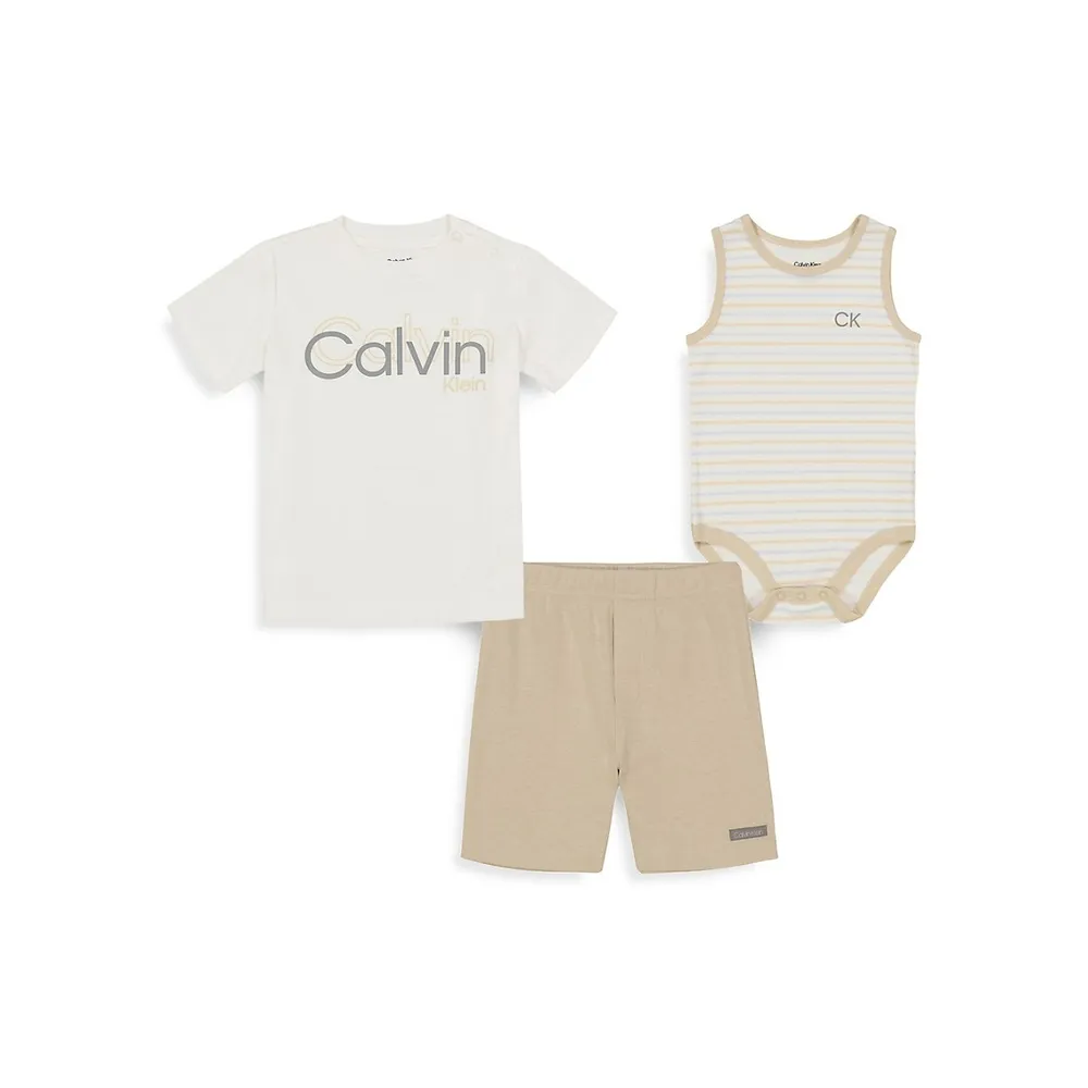 Calvin Klein Baby Boy's 3-Piece Bodysuit, T-Shirt & Short Set