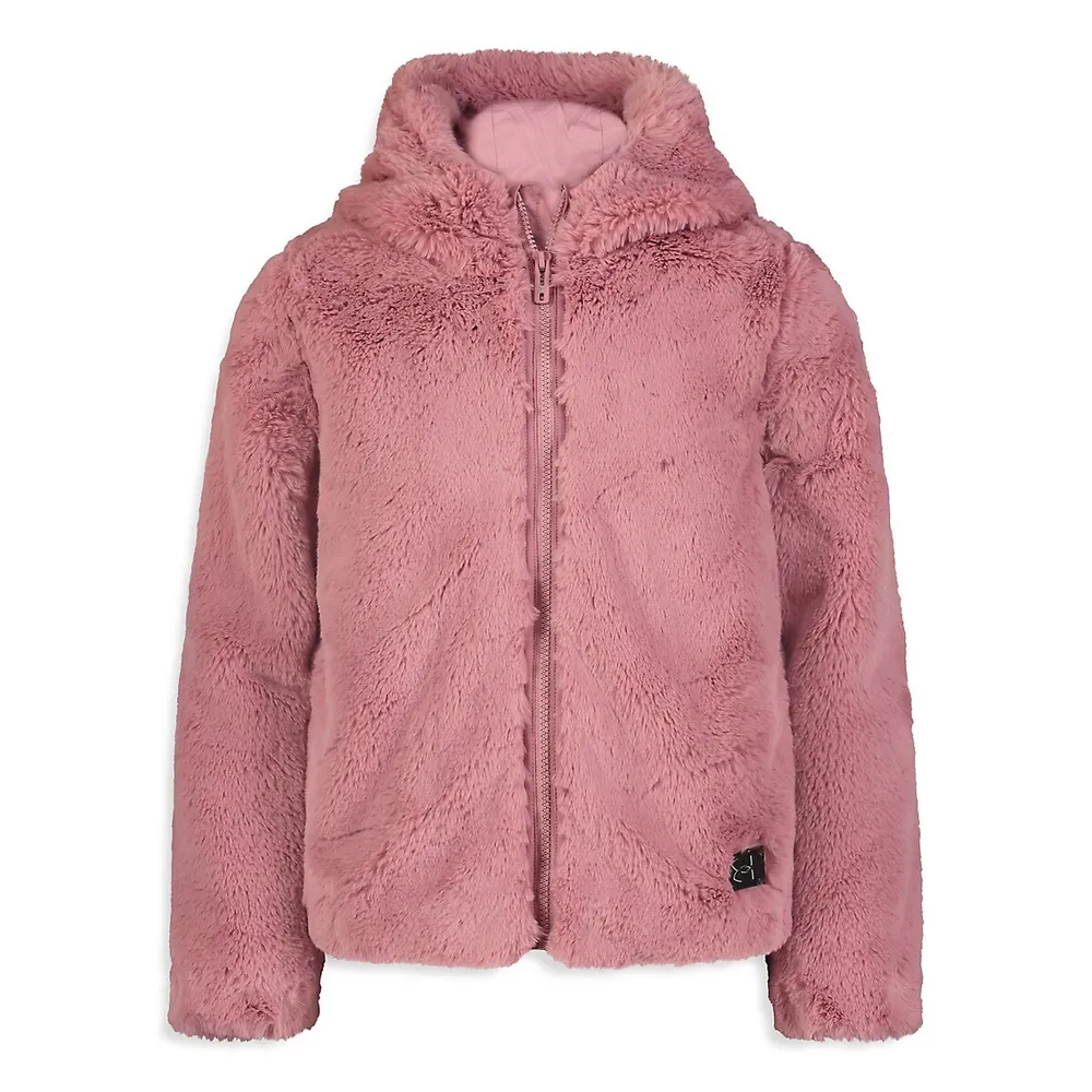 Little Girls UA Cozy Faux Fur Hooded Jacket