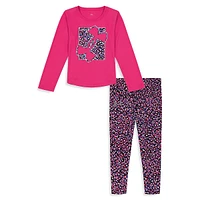 Little Girl's 2-Piece Dot No Print Top & Leggings Set