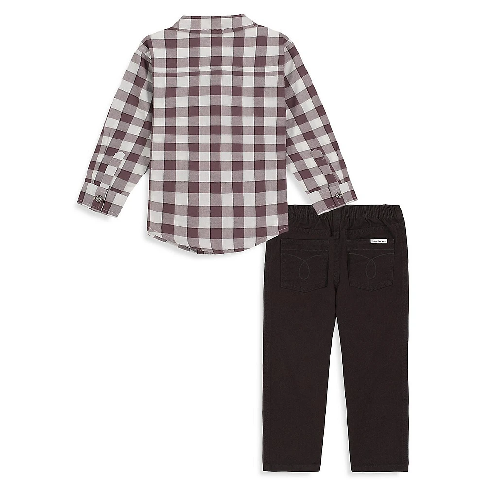 Little Boy's 2-Piece Plaid Shirt and Pant Set