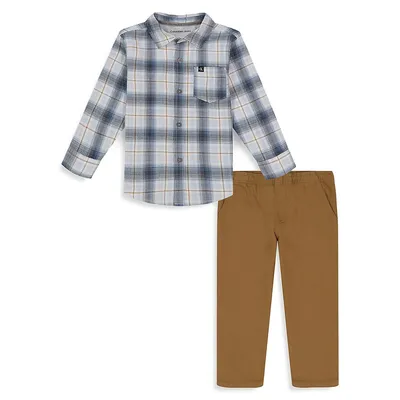Little Boy's 2-Piece Plaid Shirt and Pant Set