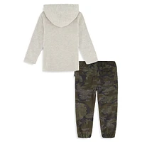 Little Boy's 2-Piece Graphic Thermal Hoodie & Pants Set