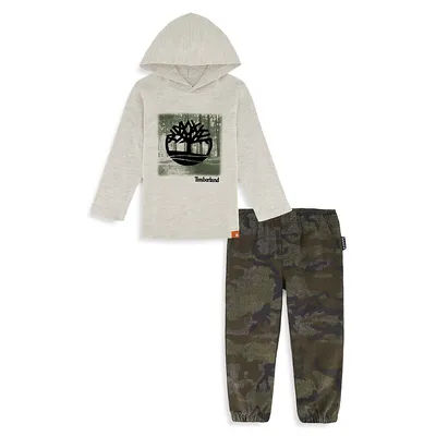 Little Boy's 2-Piece Graphic Thermal Hoodie & Pants Set