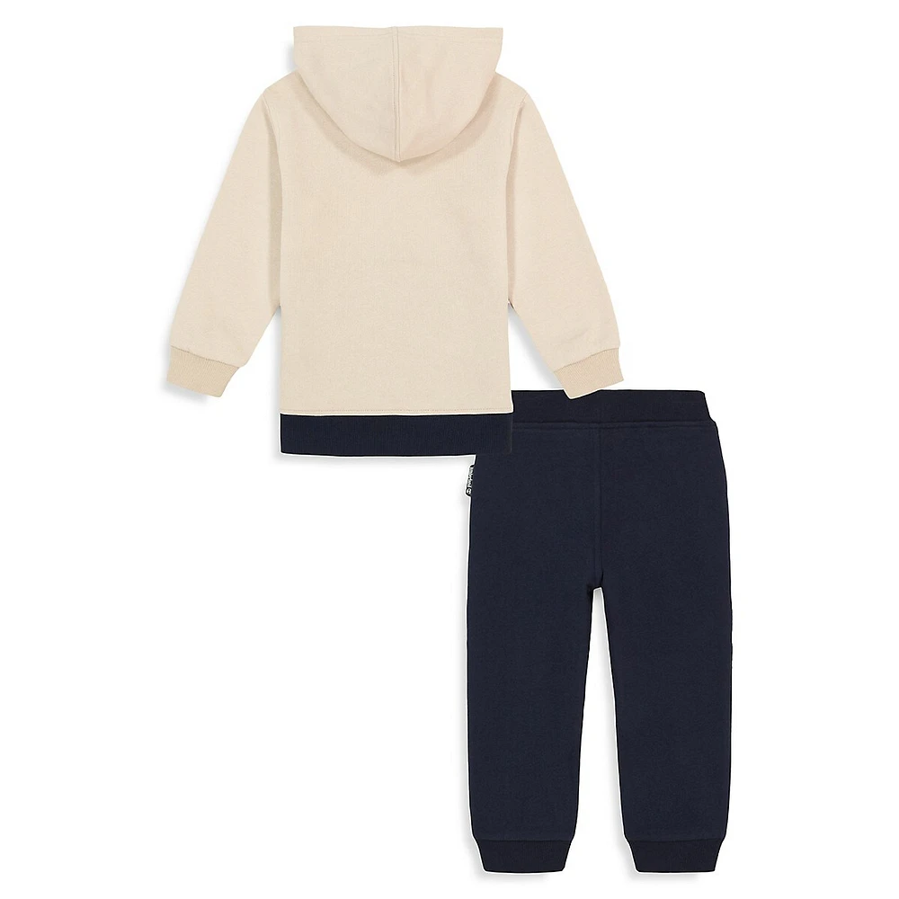 Little Boy's 2-Piece Fleece Colourblock Logo Hoodie & Sweatpants Set