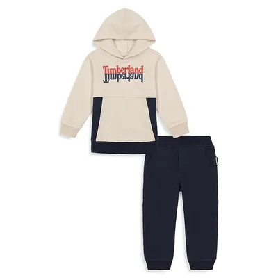 Little Boy's 2-Piece Fleece Colourblock Logo Hoodie & Sweatpants Set