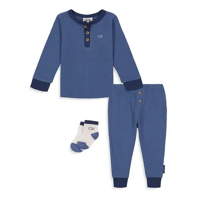 Baby Boy's 3-Piece Thermal-Knit and Socks Set