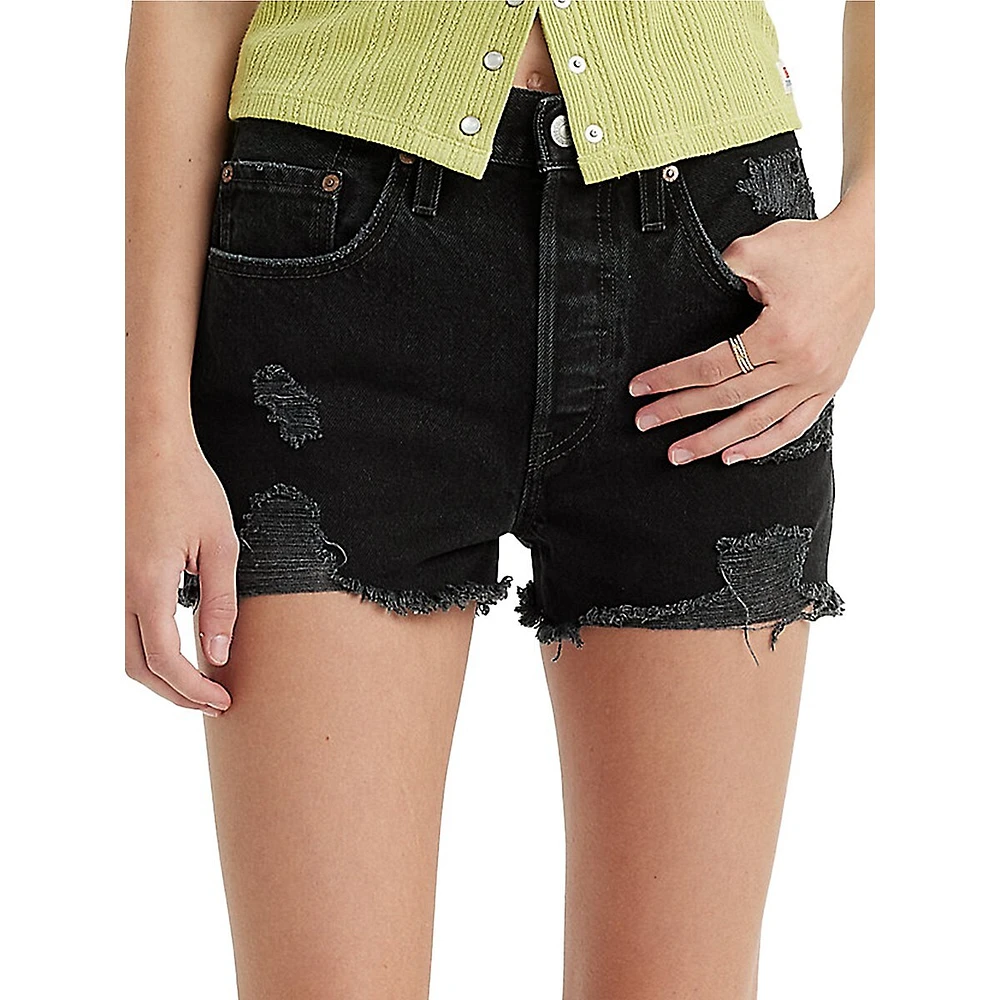 501 Original High-Rise Destructed Denim Shorts Black