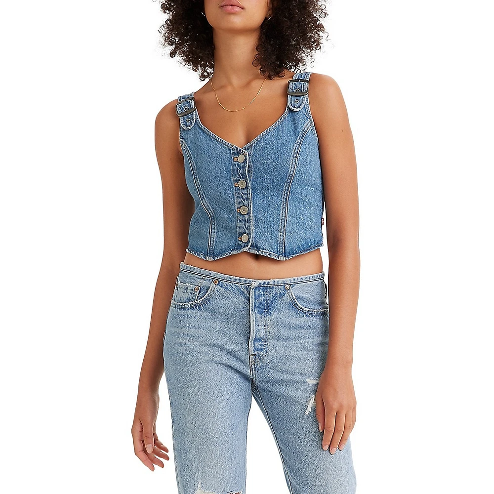 Charlie Denim Crop Top Indigo Stonewash