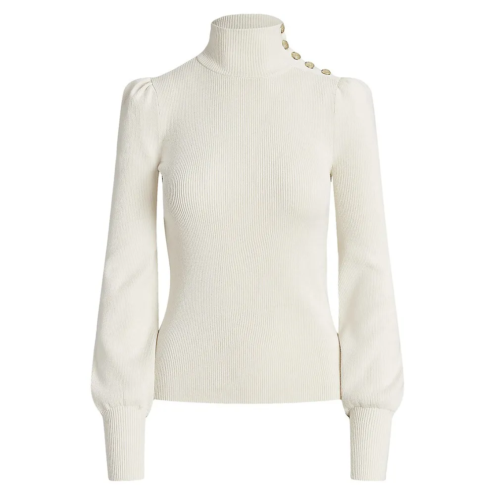 Slim-Fit Button-Trim Mockneck Sweater