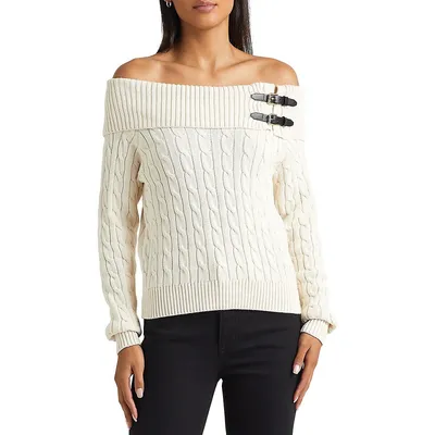 Off-The-Shoulder Cable-Knit Sweater