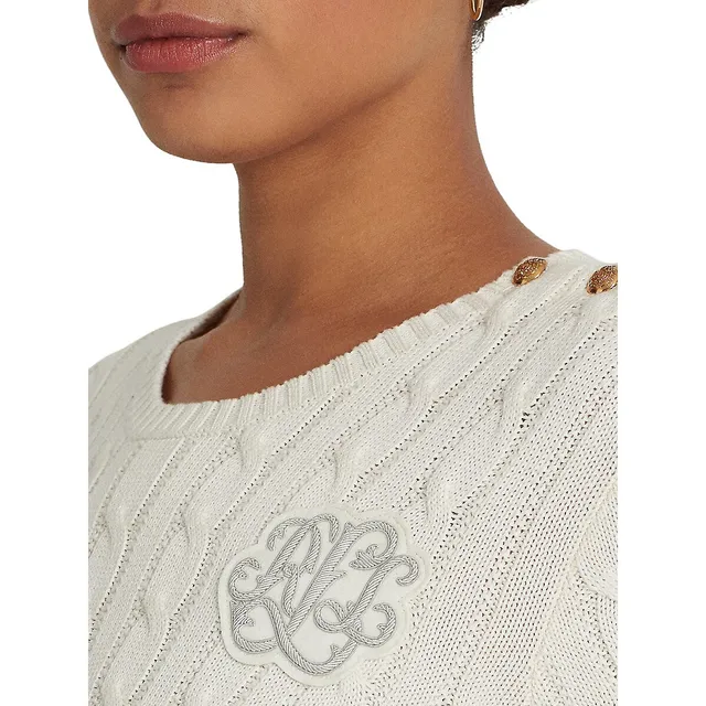 LAUREN Ralph Lauren Women's Button-Trim Mockneck Sweater, Mascarpone Cream  at  Women's Clothing store