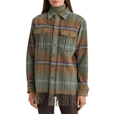 Lauren Ralph Lauren Plaid Fringe-Trim Twill Shacket | Square One